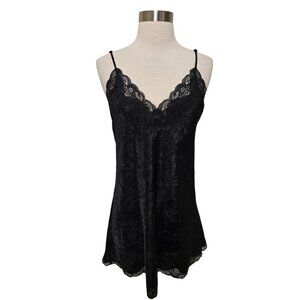Victorias Secret Black Satin Lingerie Slip Chemise Vintage Gold Label Size Small